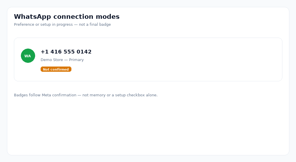 Converla admin — Not confirmed connection badge